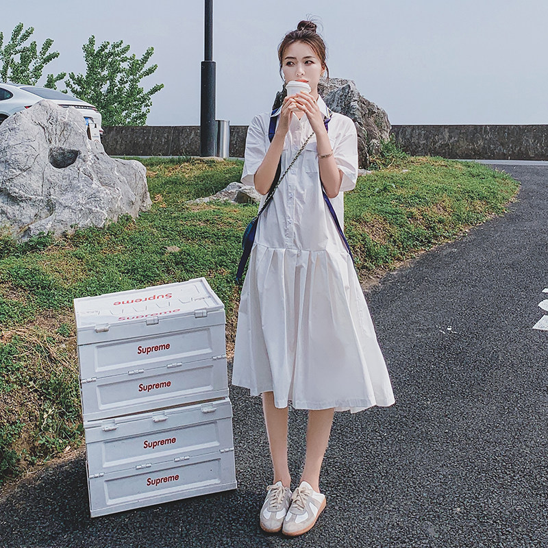 蓝色竖条纹无袖连衣裙女2025夏季新款学院风过膝减龄宽松显瘦长裙图片
