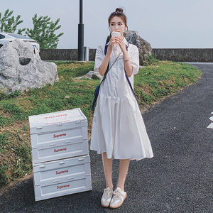蓝色竖条纹无袖连衣裙女2025夏季新款学院风过膝减龄宽松显瘦长裙图片