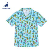 surfcuz儿童可下水速干夏威夷海边度假蓝色度假风衬衫