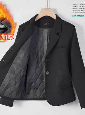黑色夹棉西装外套女冬季2025新款加厚小个子正装女士短款加棉西服