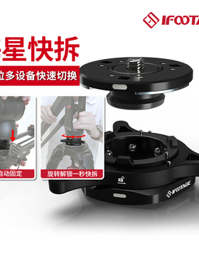 iFootage印迹海星快拆快装Q1S 通用型脚架云台滑轨摇臂相机切换器