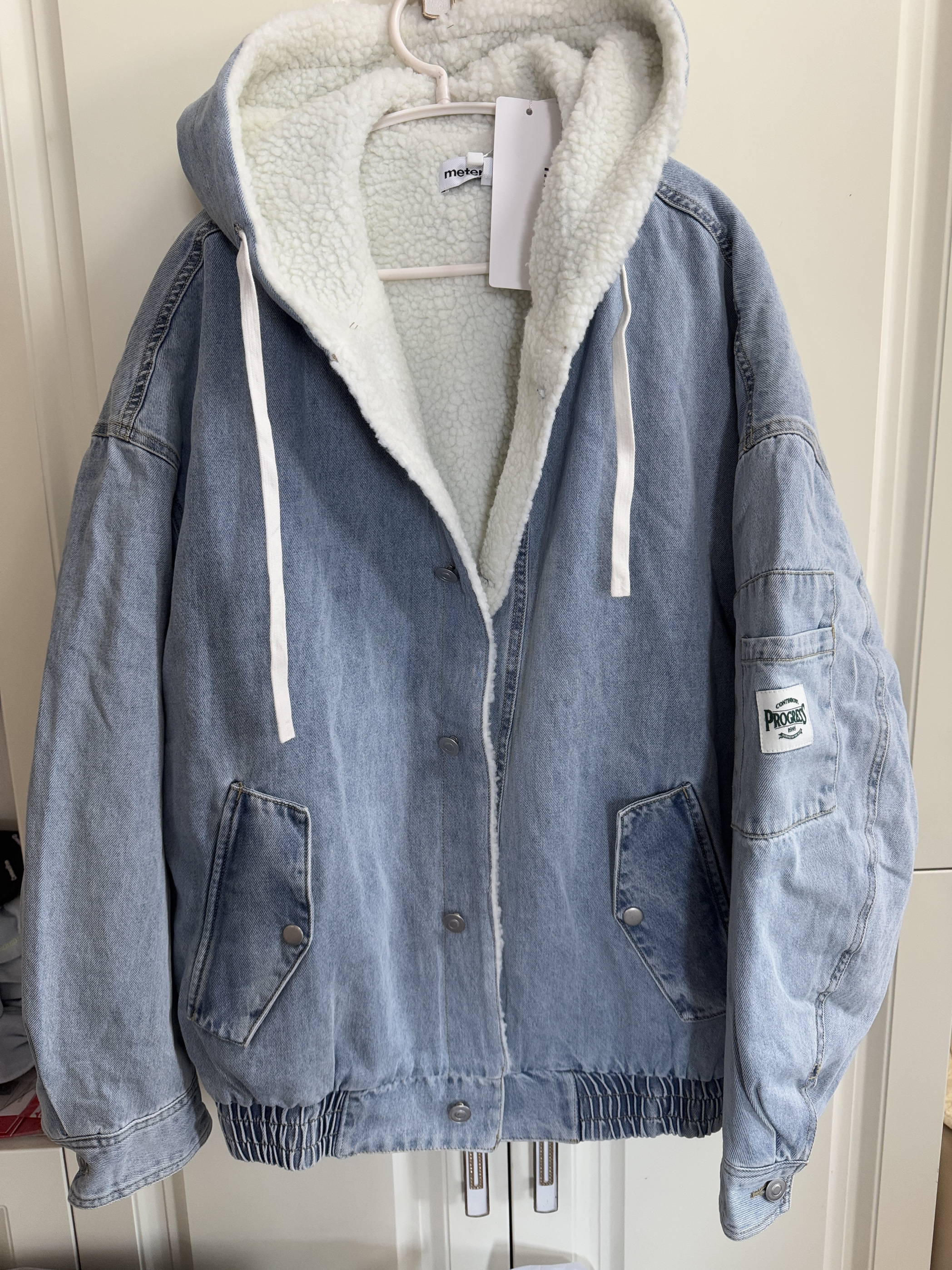 国货美家男棉服冬季新款宽松加绒加厚保暖棉衣休闲牛仔连帽男棉衣