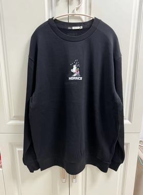 MECITY男套头卫衣春秋男士宽松绣花卡通休闲黑色套头针织长袖衫