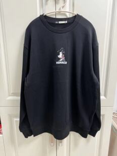 MECITY男套头卫衣春秋男士宽松绣花卡通休闲黑色套头针织长袖衫