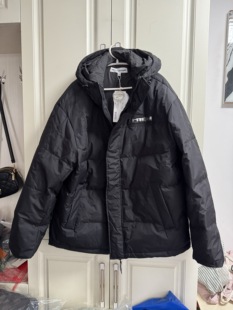 国货美特男羽绒服宽松鸭绒字母连帽黑色羽绒衣冬季羽绒保暖外套
