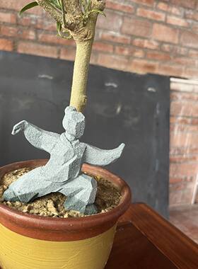 太极功夫小人石头摆件盆