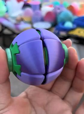 按压旋转球创意解压玩具球体按压旋转陀螺创意3d打印指尖陀螺紫色