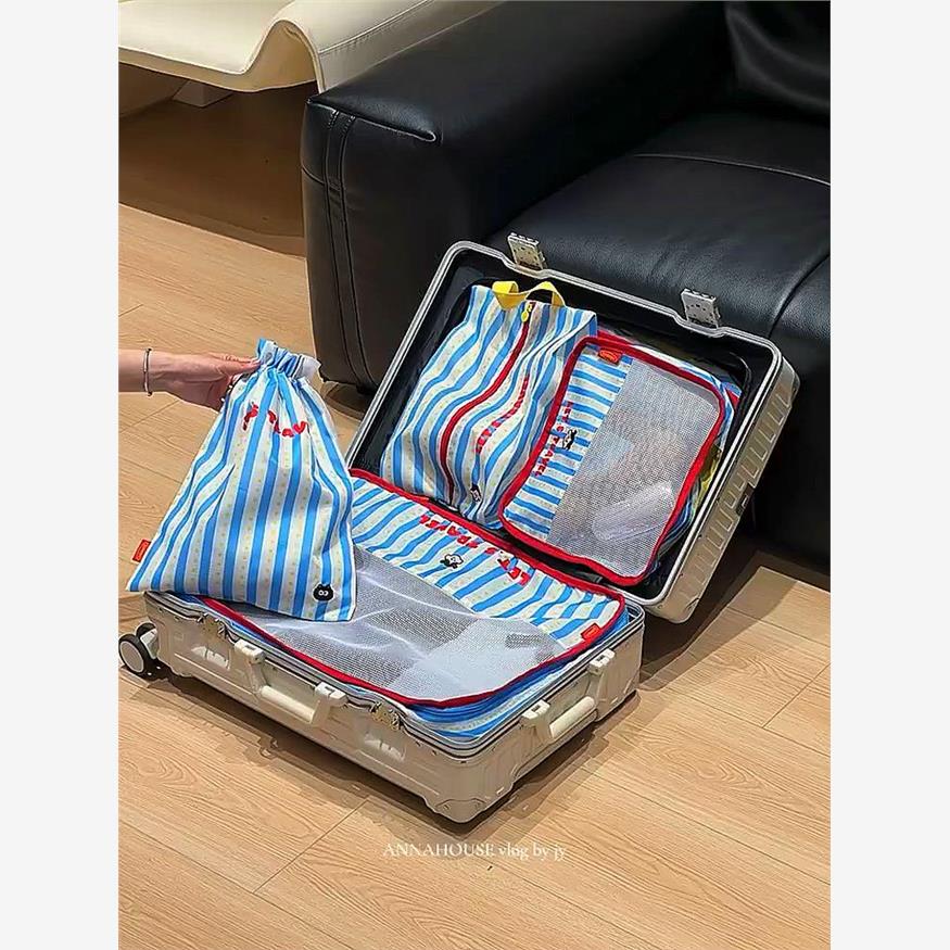 多巴胺条纹行李收纳袋旅