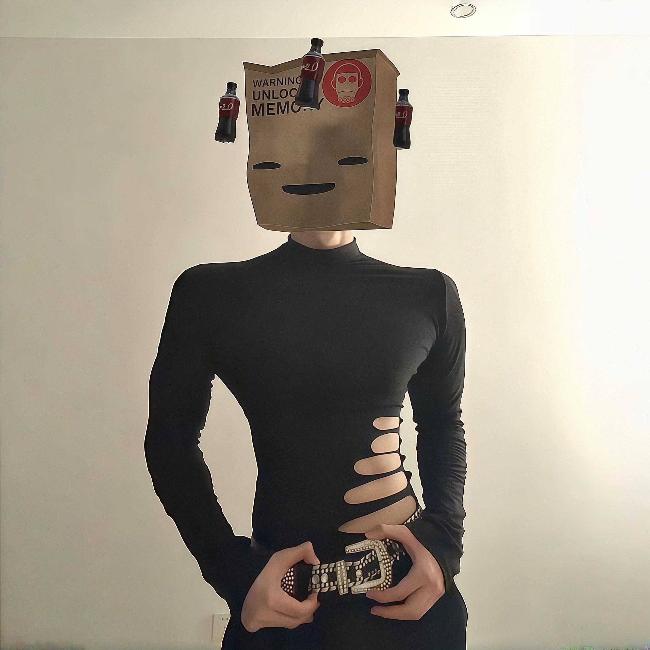 黑色透视侧腰镂空上衣男士性感漏肌肉紧身衣性张力高领腹肌打底衫
