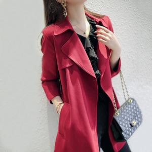 垂坠感质感风衣外套女中长款春秋新款高级气质休闲小个子红色大衣