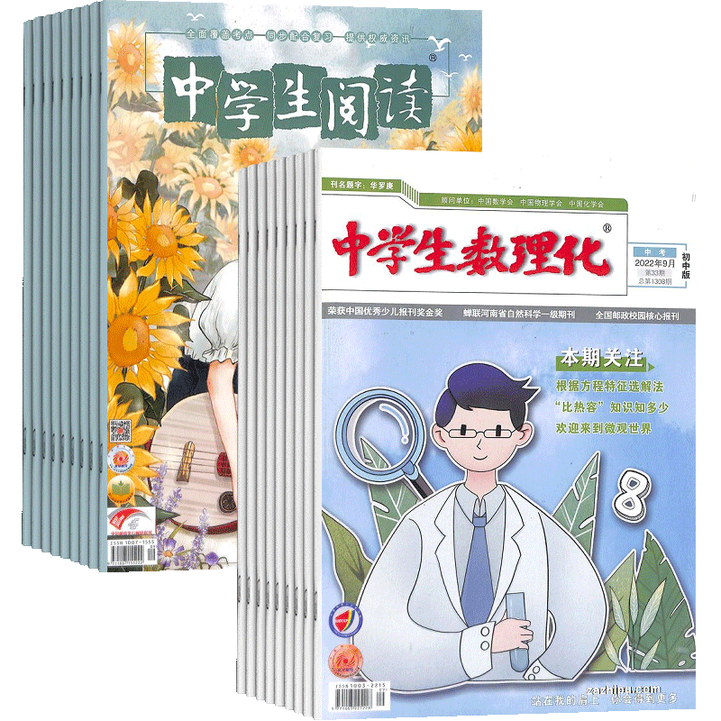 中学生阅读九年级+中学生数理化九年级杂志组合 2027年1月起订 组合共24期 杂志铺 初中生学习辅导数理化补习期刊杂志订阅
