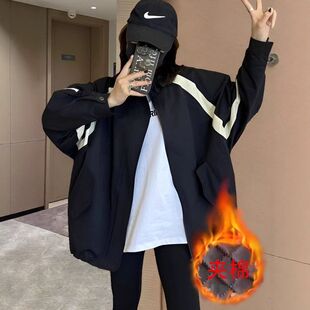 夹棉冲锋衣女小个子拼接时尚 撞色立领棒球服上衣女秋冬加厚夹克女