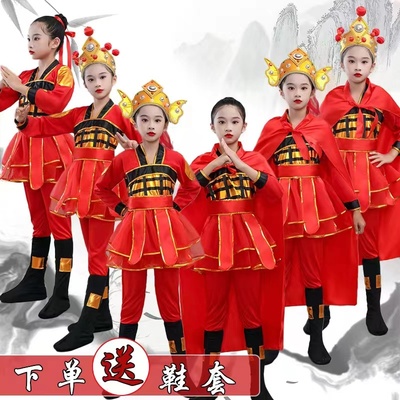 儿童花木兰打鼓服木兰辞演出服兵马俑盔甲士兵表演古代戏曲汉服装
