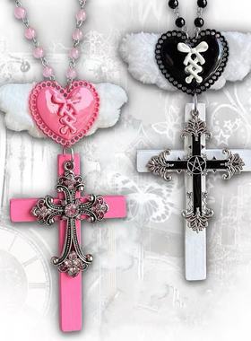 Y2K大型天使十字架项链辣妹甜酷亚文化小众味氛围感哥特毛衣链潮