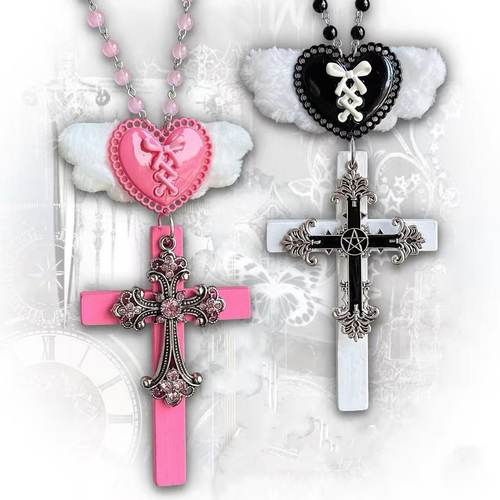 Y2K大型天使十字架项链辣妹甜酷亚文化小众味氛围感哥特毛衣链潮