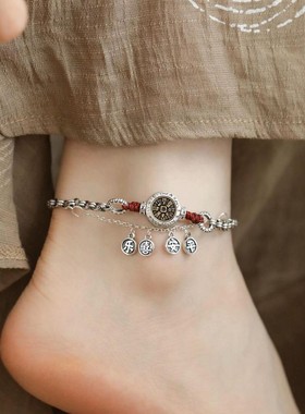 红绳编织银珠手链平安喜乐纽扣银坨坨新中式本命年手饰女民族风