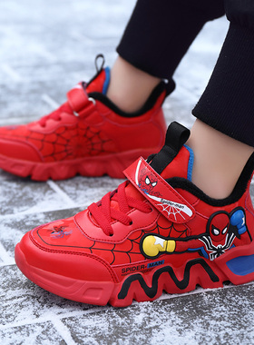 ABC defier男童鞋子蜘蛛侠红色运动鞋2024秋冬新款儿童加绒跑步鞋
