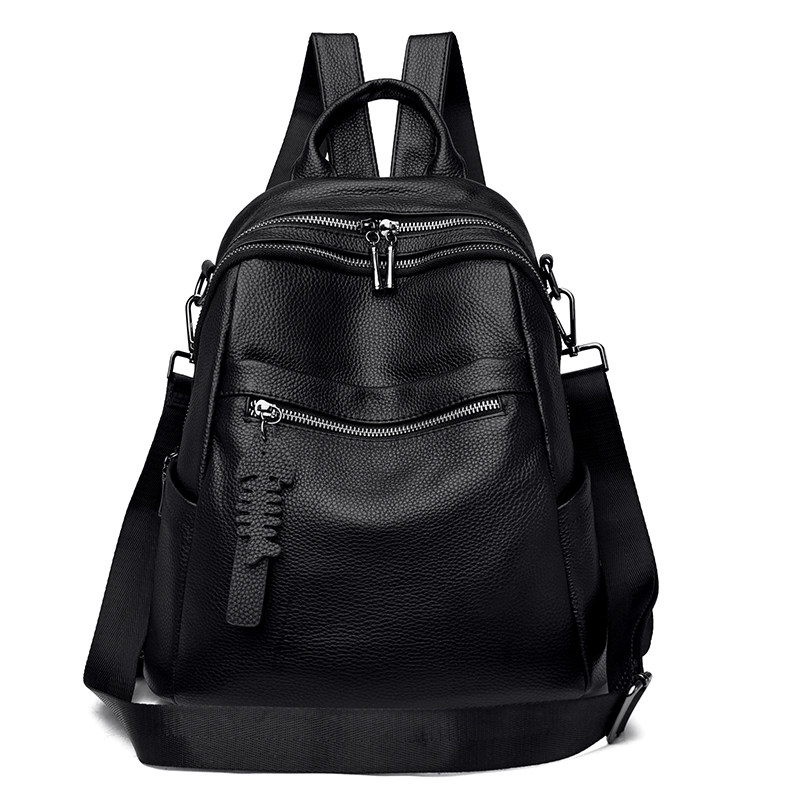 头层牛皮休闲简约风真皮双肩包女大容量百搭旅行背包黑色日常,箱包皮具/热销女包/男包,双肩背包,淘宝优惠券,粉丝福利购,淘宝优惠卷