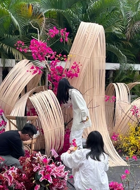 竹编竹排竹片竹条竹篾条手工软竹条竹艺花艺背景展馆会场婚礼装饰