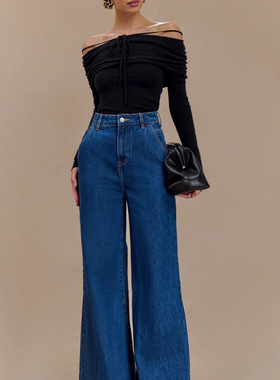 Wide-leg loose jeans2025秋季女欧美气质时尚简约阔腿宽松牛仔裤