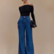 简约阔腿宽松牛仔裤 Wide jeans2025秋季 女欧美气质时尚 leg loose