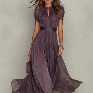 Ruffle edge dress2026夏季新款女V领收腰荷叶边气质连衣裙印花裙