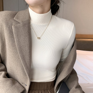 秋冬针织内搭黑白色秋衣洋气中领套头长袖 半高领打底衫 女2024新款