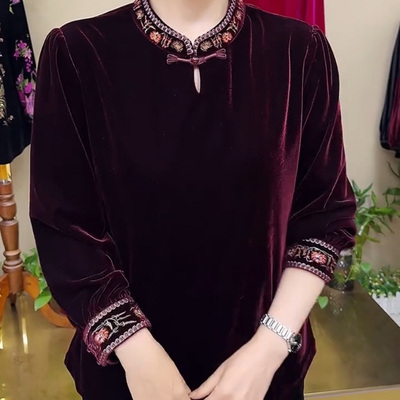 年货款立领刺绣改良版金丝绒上衣