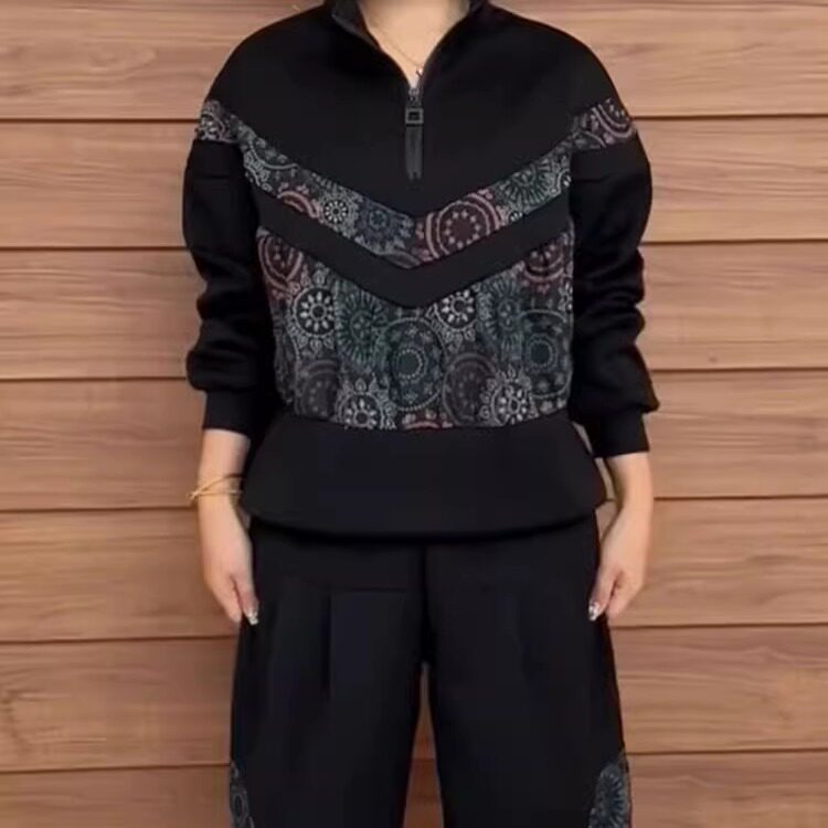 秋季新款空气棉翻领拼接时尚套装洋气宽松两件套网红通勤年轻女装