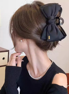 发夹女大号双层蝴蝶结抓夹高级感蕾丝鲨鱼夹气质发卡丸子头抓夹