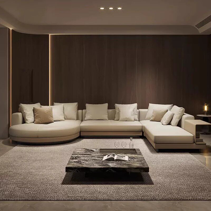意式极简真皮沙发组合设计款异形转角沙发现代轻奢别墅客厅沙发
