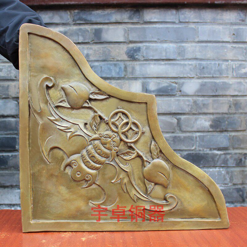 宇卓铜器纯铜大门门角两侧护角寿桃蝙蝠铜包边装饰摆件