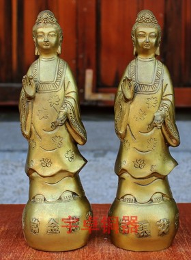 纯铜常金花银花常金银花护法铜像佛像桌面工艺品摆件