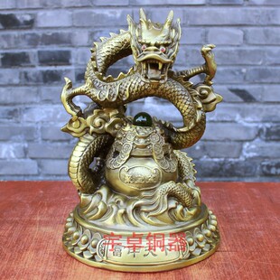 宇卓铜器 纯铜聚宝盆龙 黄铜龙 生肖升龙 家居装饰工艺品桌面摆件
