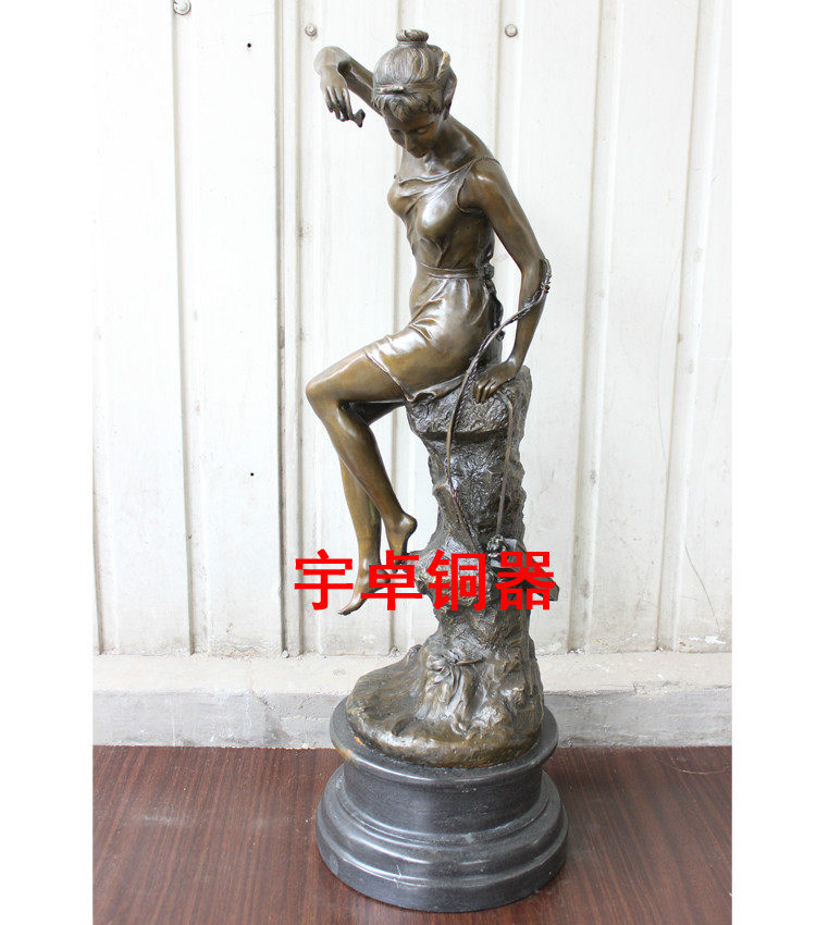 宇卓铜器纯铜欧式人物 戴安娜持弓 欧式风格 欧式美女 铜雕塑摆件