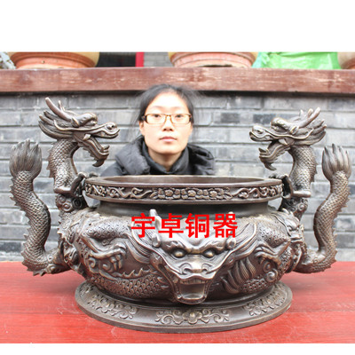 宇卓铜器 纯铜香炉 黄铜香炉 龙耳香炉 龙纹香炉 工艺品 摆件