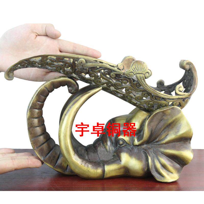 宇卓铜器纯铜大象鼻红酒架子黄铜象头酒架装饰工艺品摆件铜酒托