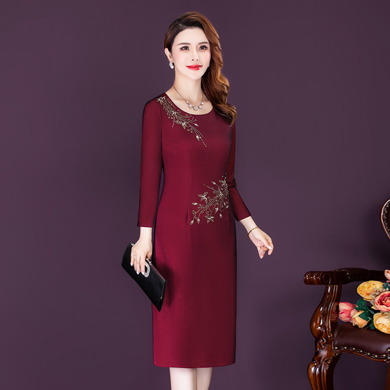高端喜婆婆装洋气高贵妈妈婚宴礼服女秋冬2022年新款气质连衣裙子
