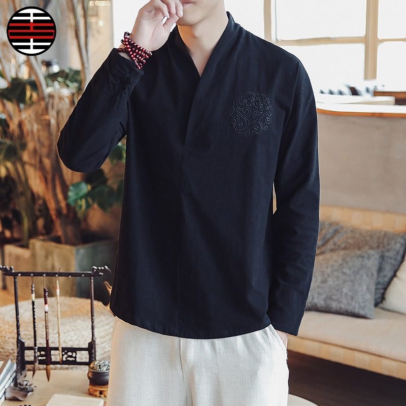 @俊古男士春装刺绣中国风长袖T恤男士加肥加大码民族复古佛系男装在类目 男装, T恤中 - 来自Buy2taobao.com提供专业的淘宝代购服务