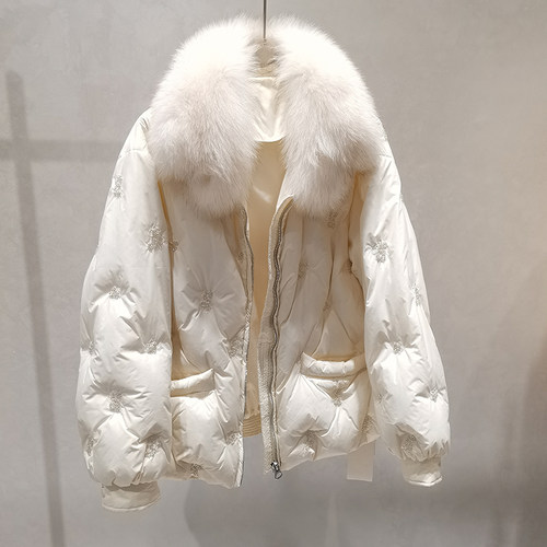 欧货中厚狐狸毛真毛羽绒服短款