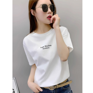 纯棉宽松正肩上衣体恤 夏季 外贸欧洲站潮牌白色短袖 T恤女2026新款