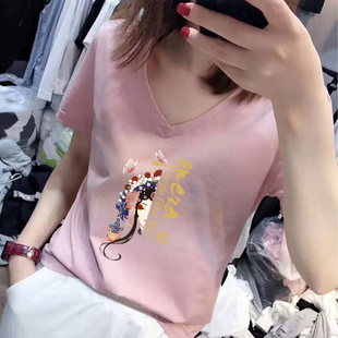 2025年夏装 新品 40支丝光棉t恤女短袖 v领纯棉体恤宽松简约上衣半袖