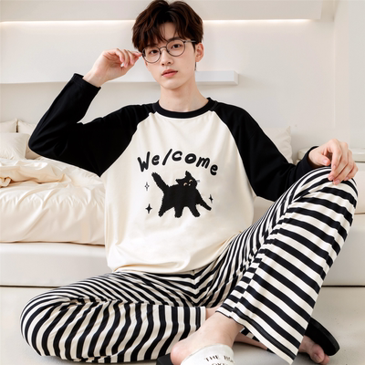 大童睡衣男生秋季长袖纯棉男款青少年学生10-12-13岁可外穿家居服