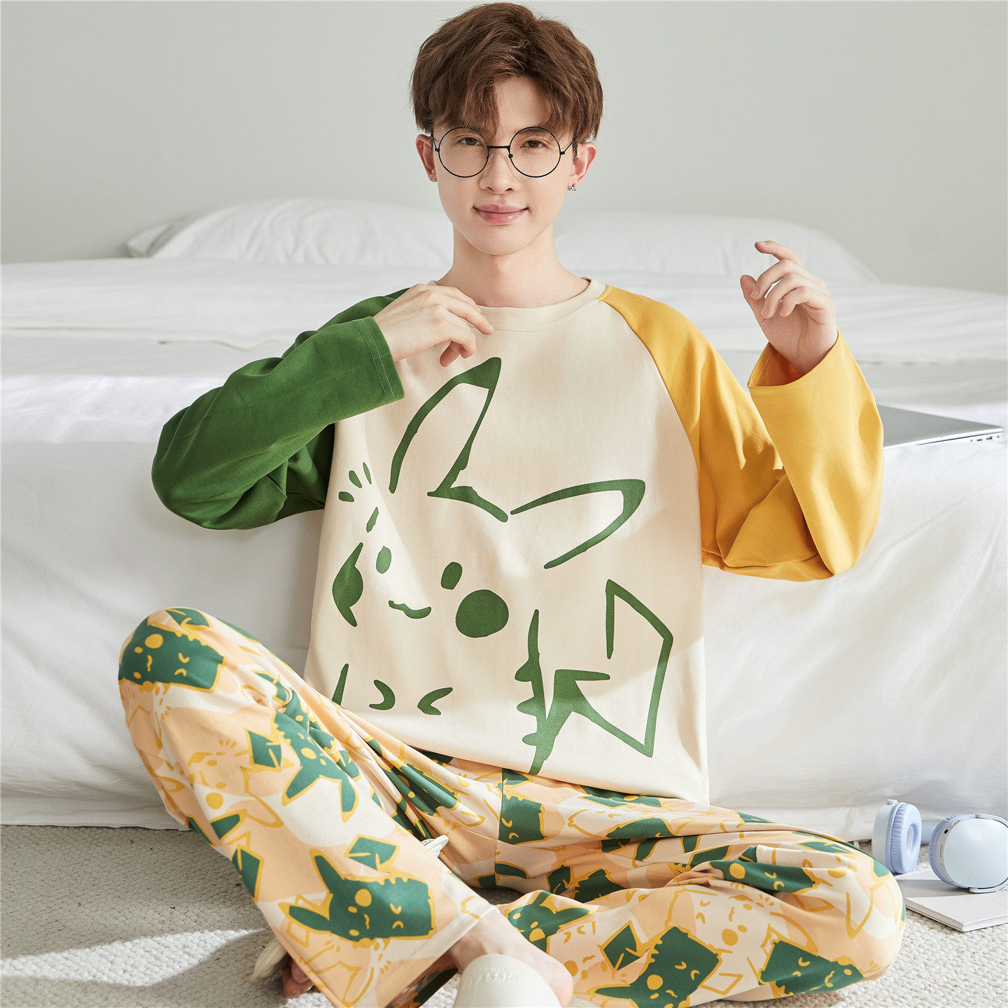 青少年睡衣男孩12岁长袖纯棉15初中学生男童中大童全棉卡通家居服