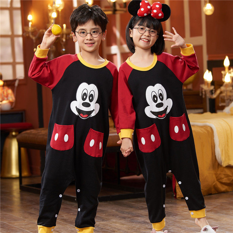 CHILDRENS ONE-PIECE PAJAMAS SPRING AND AUTUMN LONG-SLEEVED COTTON GIRLS SLEEPING BAGS BOYS BABIES MIDDLE AND LARGE CHILDRENS KICK-PROOF ANTI-COLD
