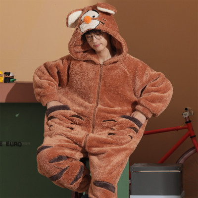 大童睡衣男秋冬季加厚长袖珊瑚绒法兰绒青少年初中学生连体家居服