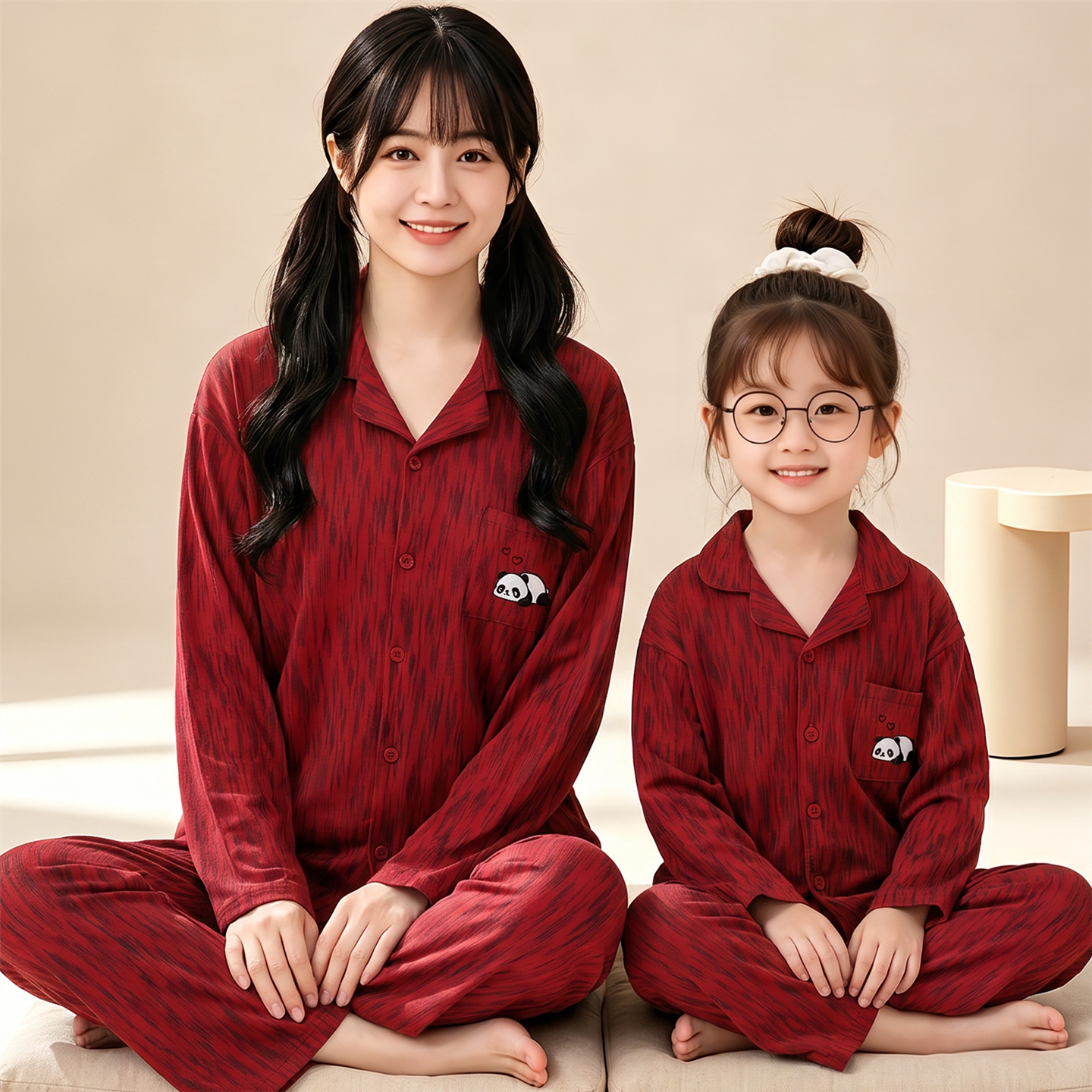 女童睡衣春秋季长袖纯棉儿童中大童女孩母女装红色卡通家居服套装