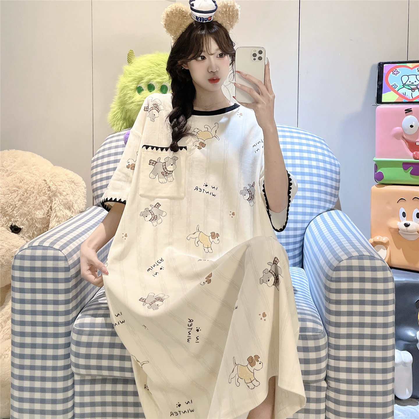 睡衣女款夏季薄款短袖纯棉大童女孩学生12-13-15岁纯棉睡裙家居服