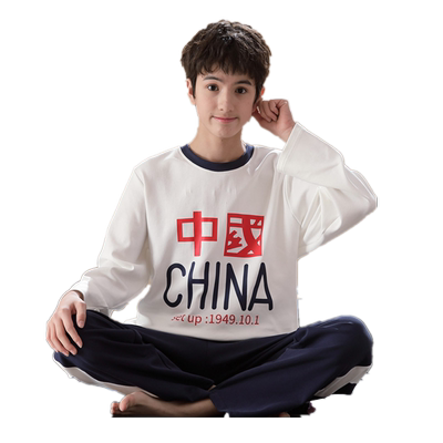 青少年睡衣男孩12岁春秋季长袖纯棉15初中学生男童大童中国家居服