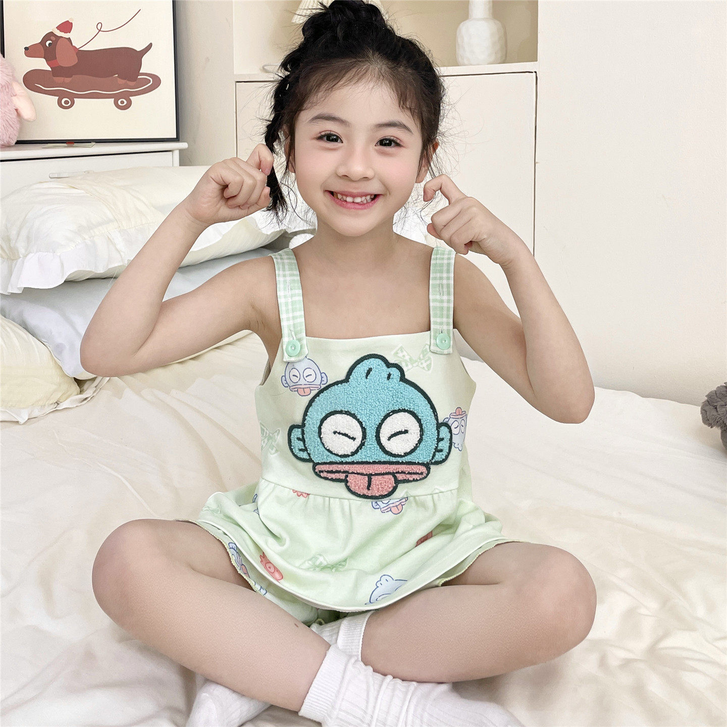 女童睡衣2026新款夏季薄款纯棉短袖儿童中小童女孩家居服吊带套装